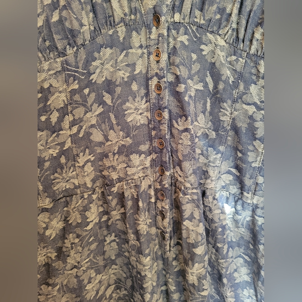 Anthropologie Floral Jumpsuit in Blue and Olive - Picture 5 of 6